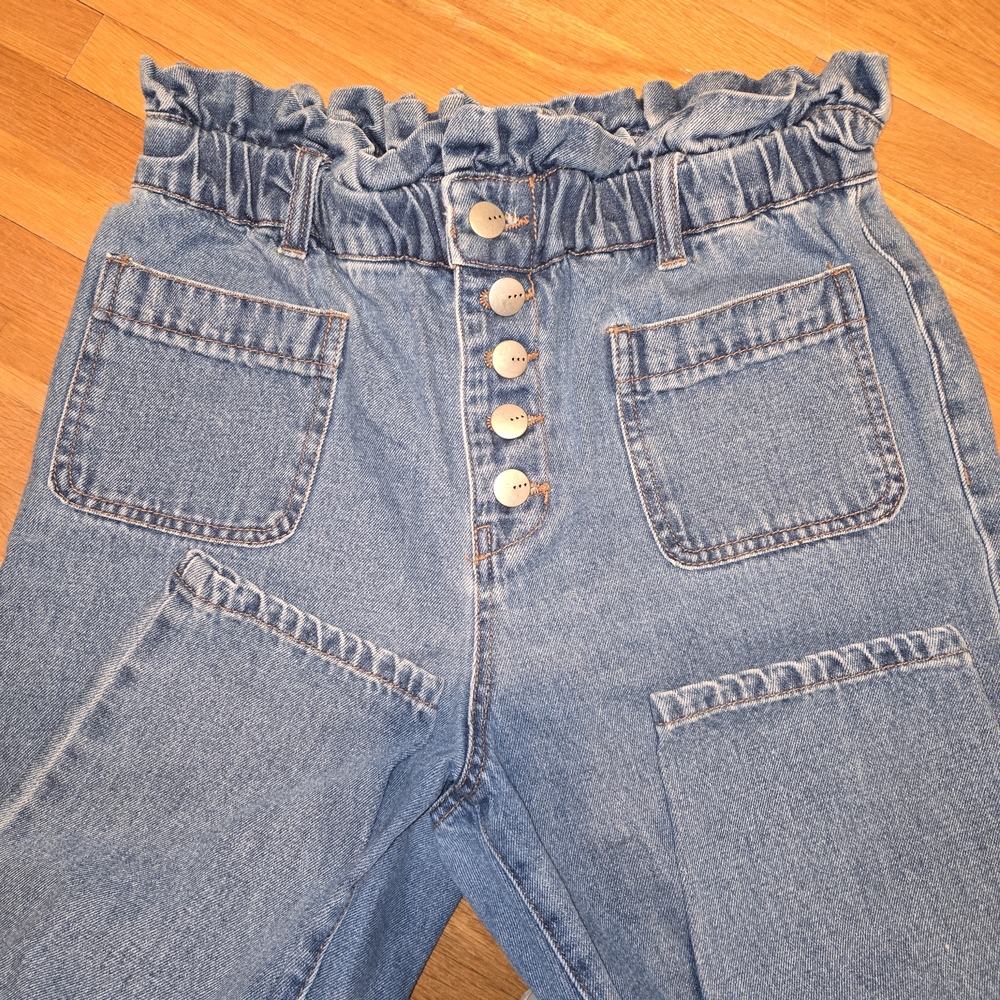 Tgla Women’s Ruffle Top Jeans High‎ Waist Button Fly